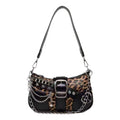 Y2K Leopard Print Shoulder Bag – Punk Chain Underarm Purse with Star Rivets