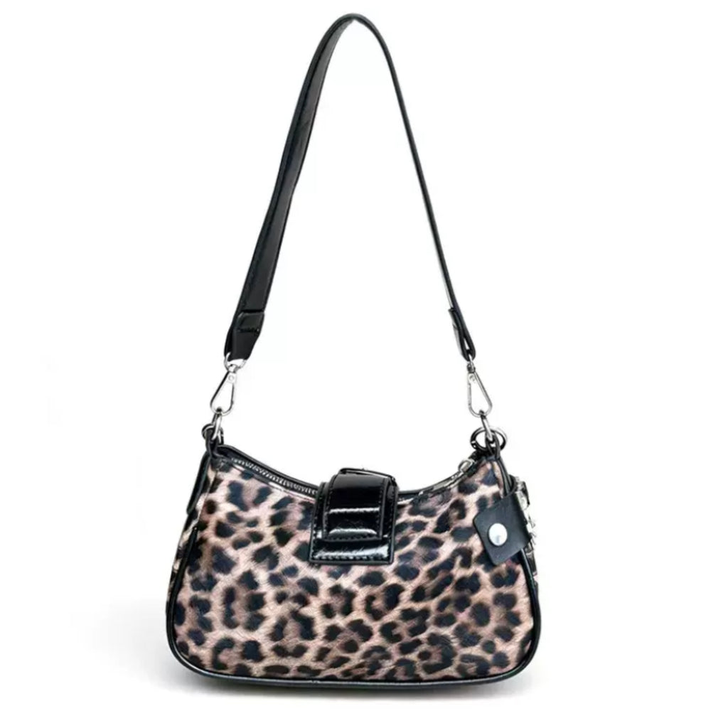 Y2K Leopard Print Shoulder Bag – Punk Chain Underarm Purse with Star Rivets