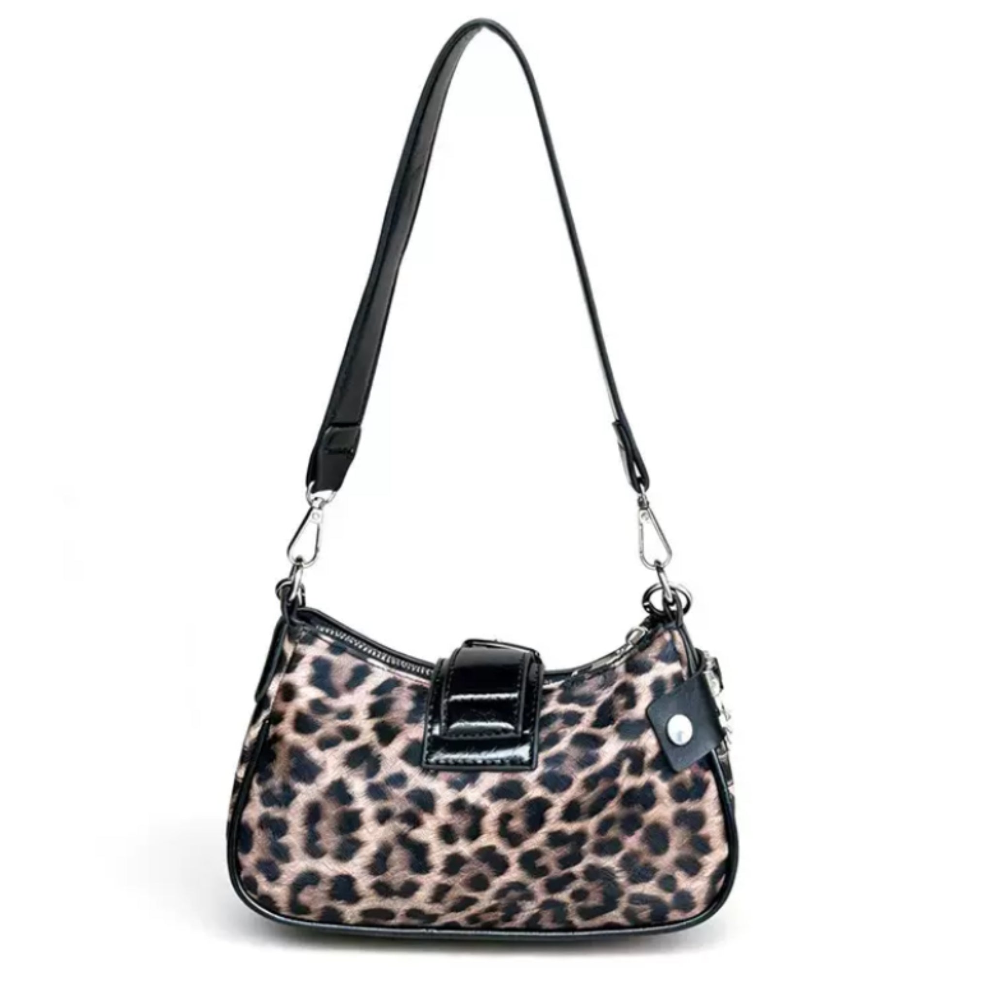 Y2K Leopard Print Shoulder Bag – Punk Chain Underarm Purse with Star Rivets