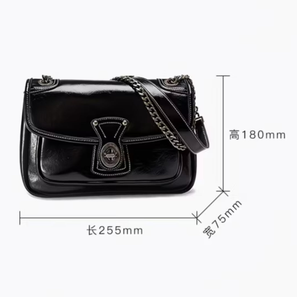 Women’s Vintage Leather Messenger Bag with Metal Chain | Large Capacity Crossbody