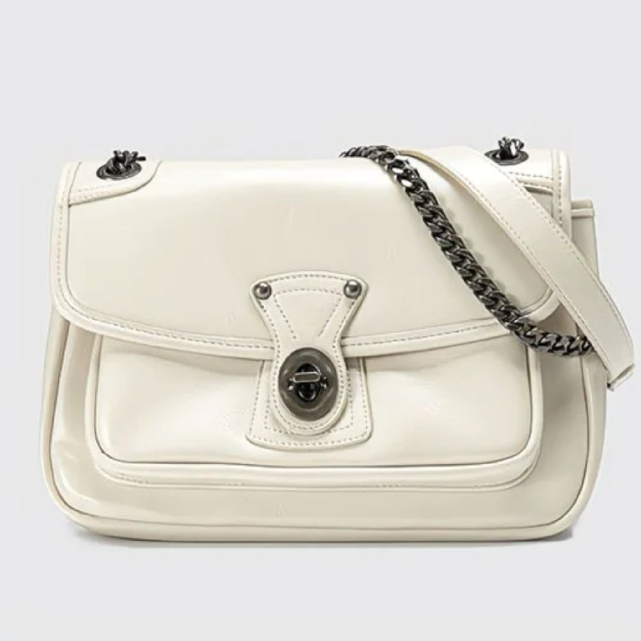 Women’s Vintage Leather Messenger Bag with Metal Chain | Large Capacity Crossbody