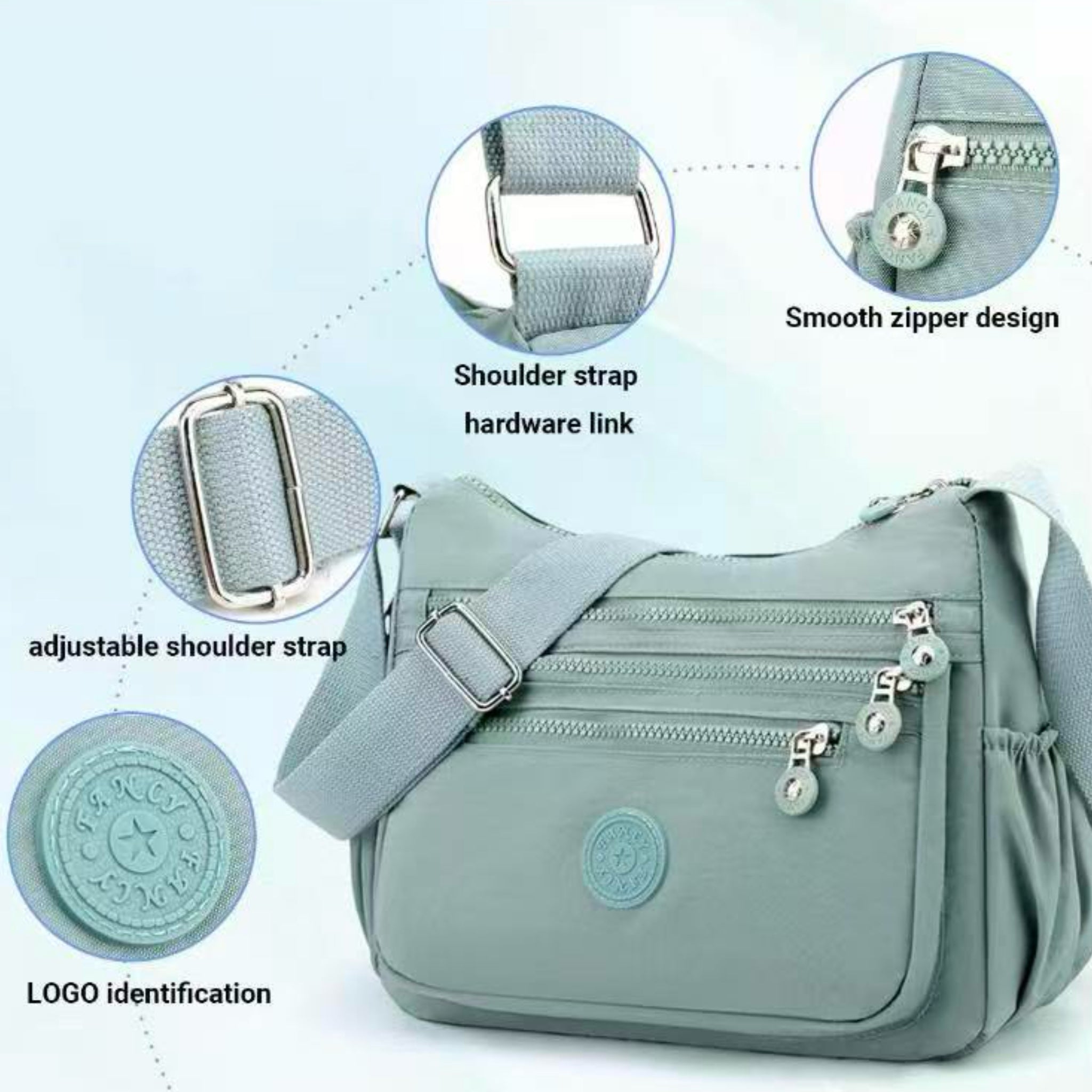 Nylon Fabric Crossbody Bag Anti-Theft Women’s Shoulder Bag Multi-Layer Pocket Wallet