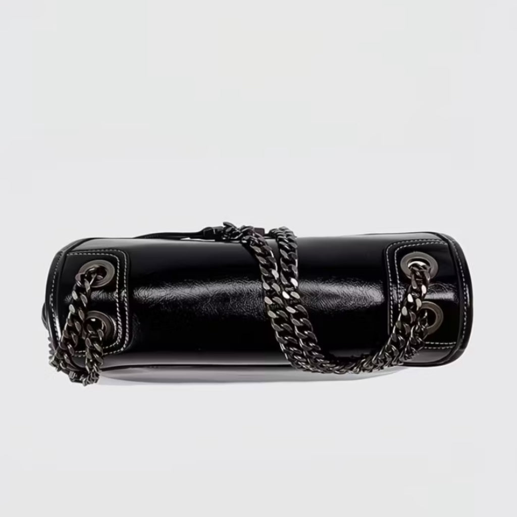 Women’s Vintage Leather Messenger Bag with Metal Chain | Large Capacity Crossbody