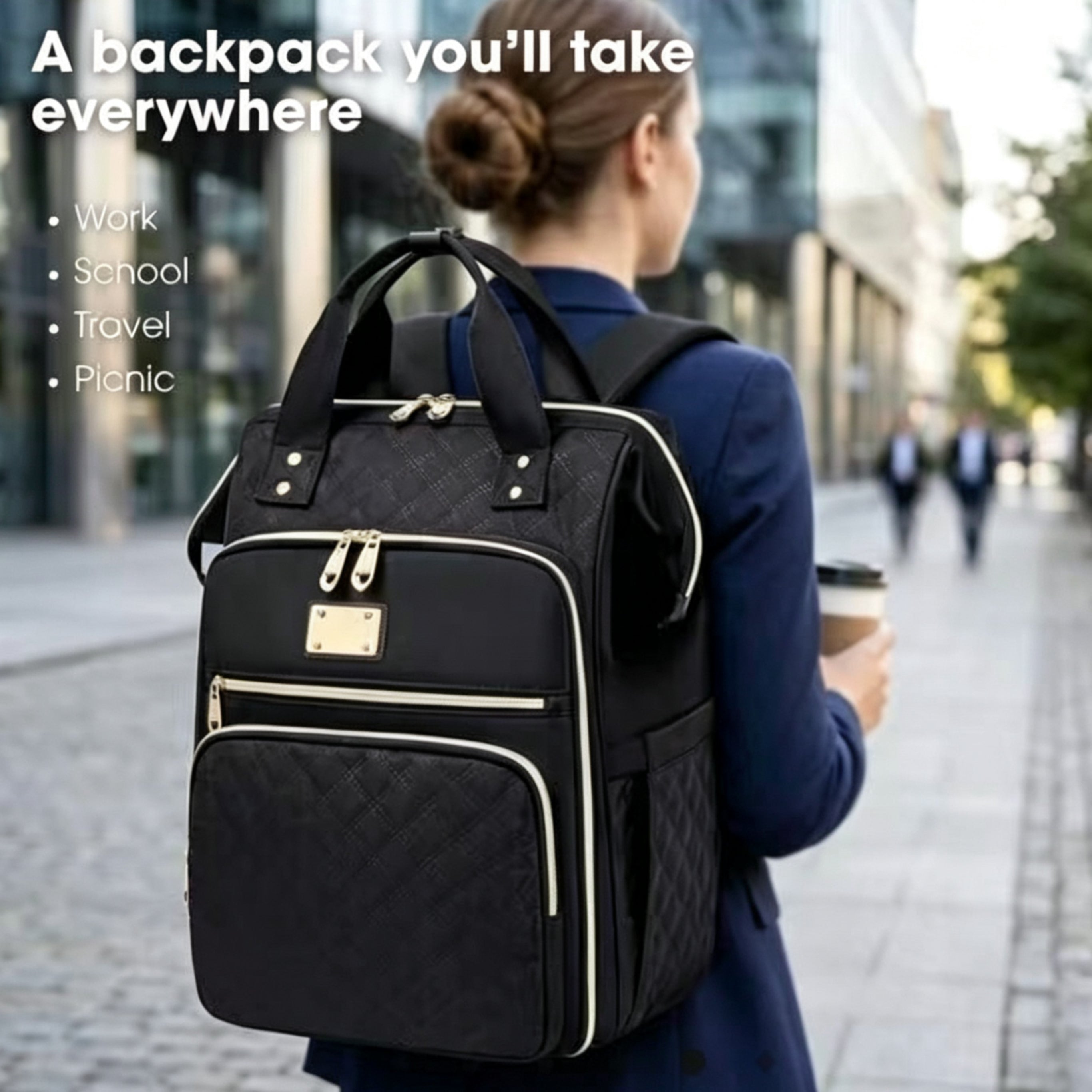 Women’s Work Backpack with Insulated Lunch Compartment – Waterproof Laptop Travel Bag