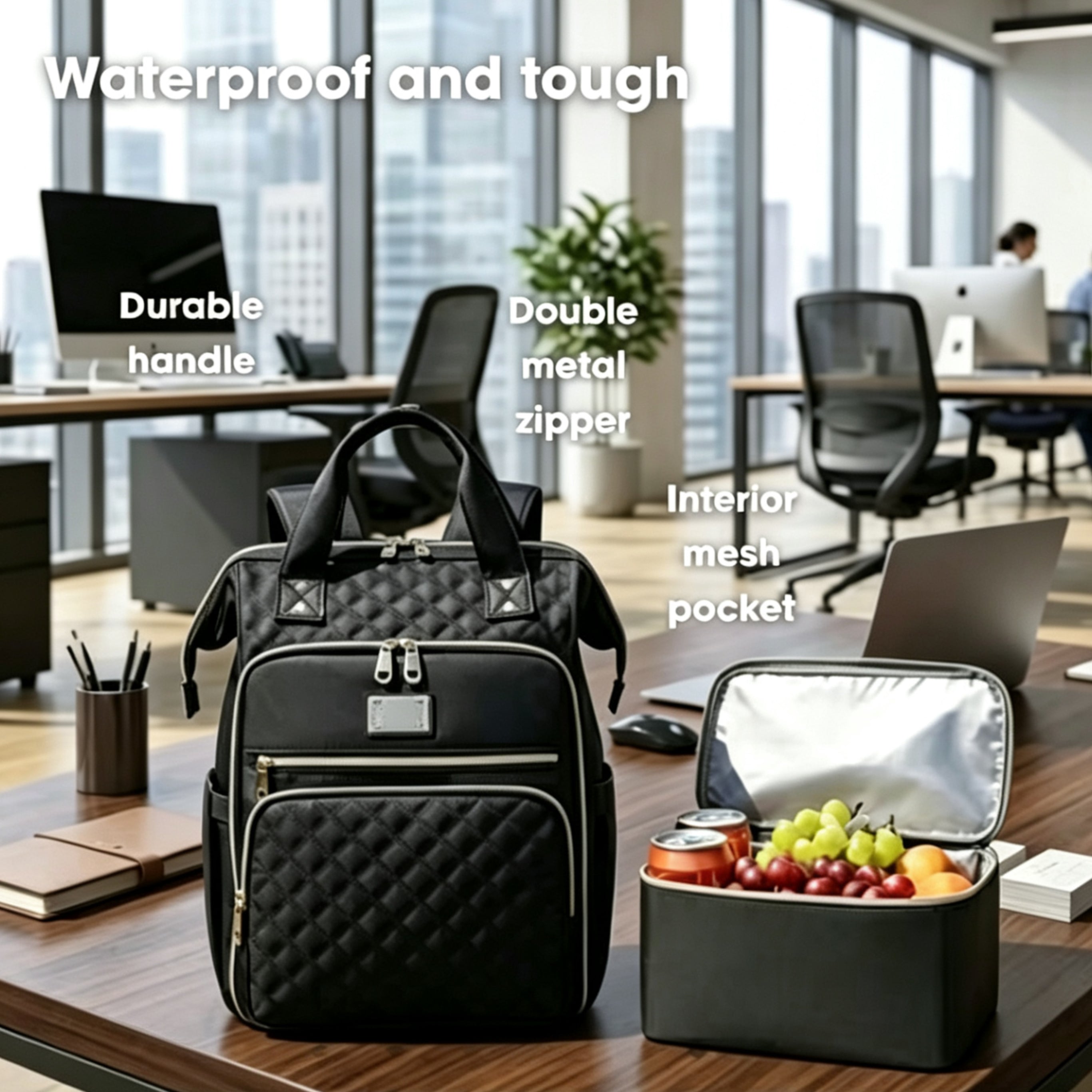 Women’s Work Backpack with Insulated Lunch Compartment – Waterproof Laptop Travel Bag